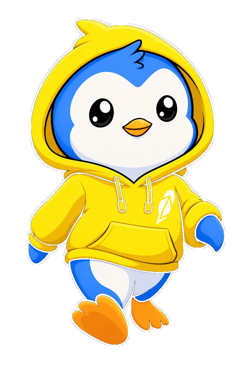 PENG mascot in a yellow hoodie